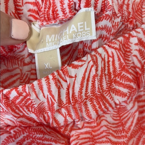 Michael Kors red and white tropical leaves off shoulder blouse XL - Picture 2 of 6
